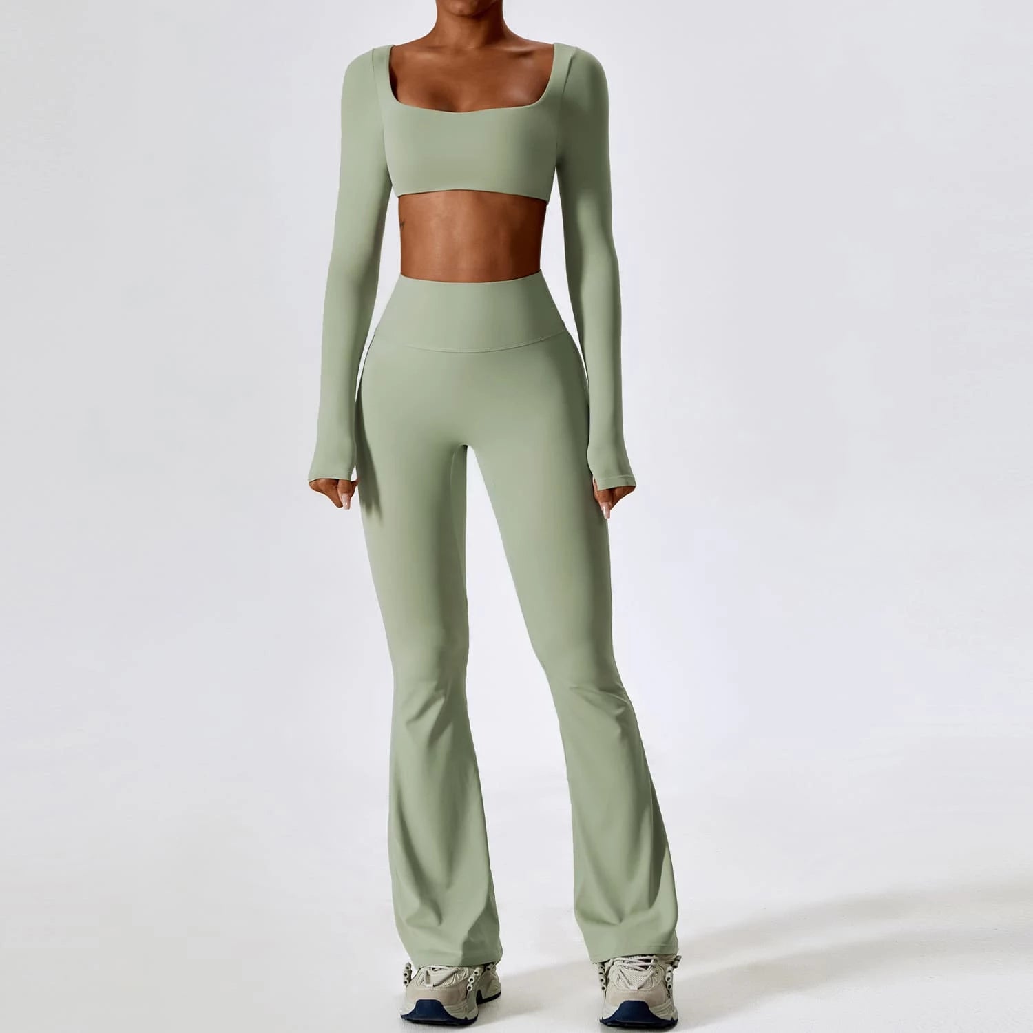 AZAD Zamin Set | Long Sleeve Crop Top + Flare Pants